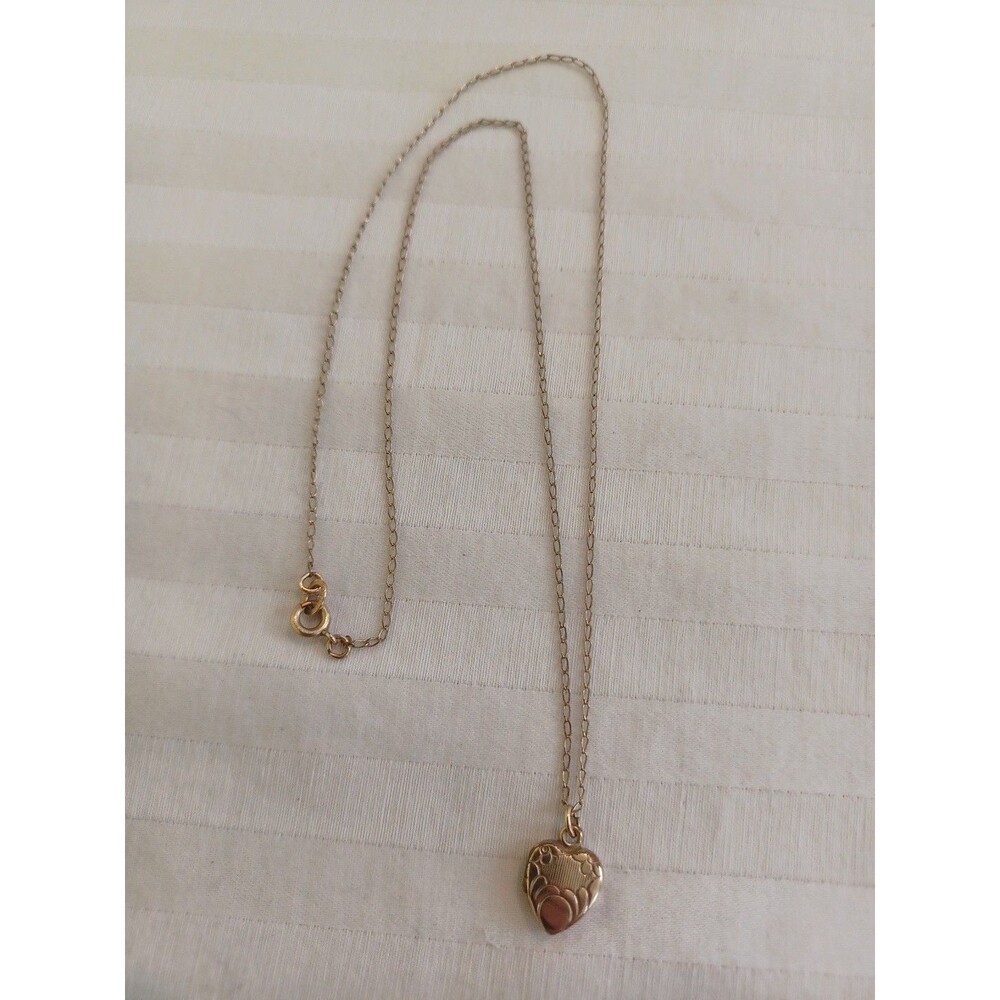 Vintage 12K gold filled heart locket necklace estate child adult 16 inch photo